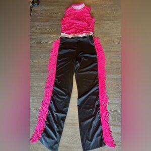 Pink and Black Fringe Jumpsuit Dance costume